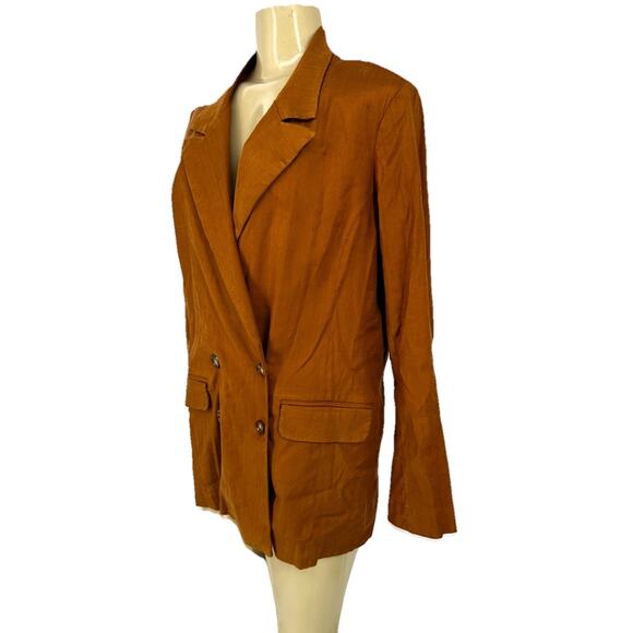 Evereve L Women Alexa Double Breasted Linen Blazer Unlined Padded Shoulder Z26 - Picture 2 of 11